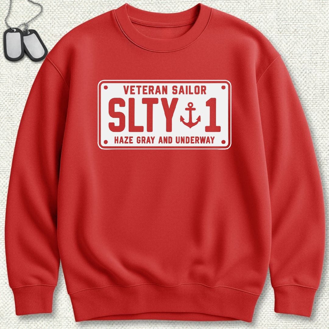 NavyHumor Sweatshirt S / Red Veteran Sailor License Plate Sweatshirt