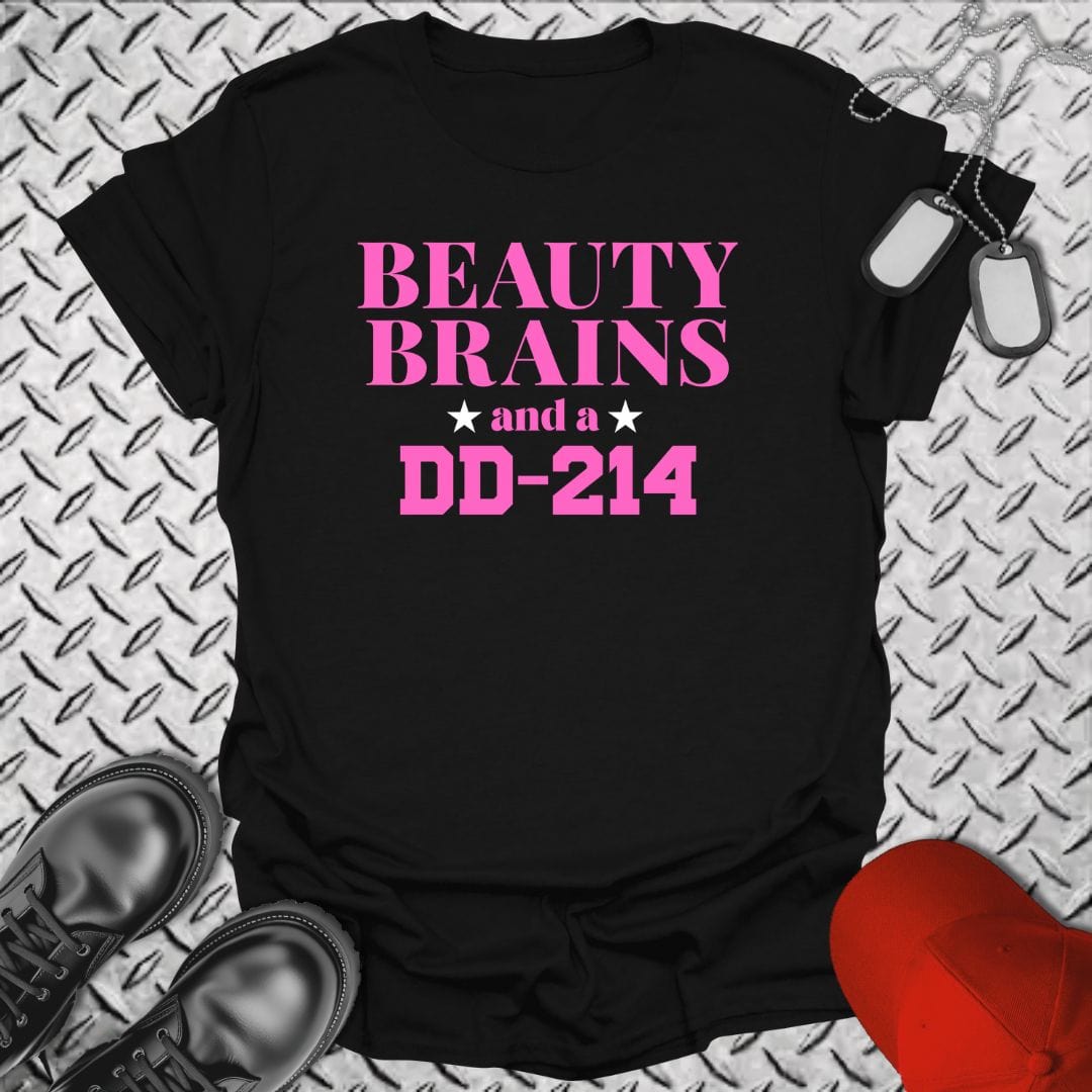 NavyHumor T-Shirt Black / S Beauty, Brains, DD-214 (Pink Edition) T-shirt
