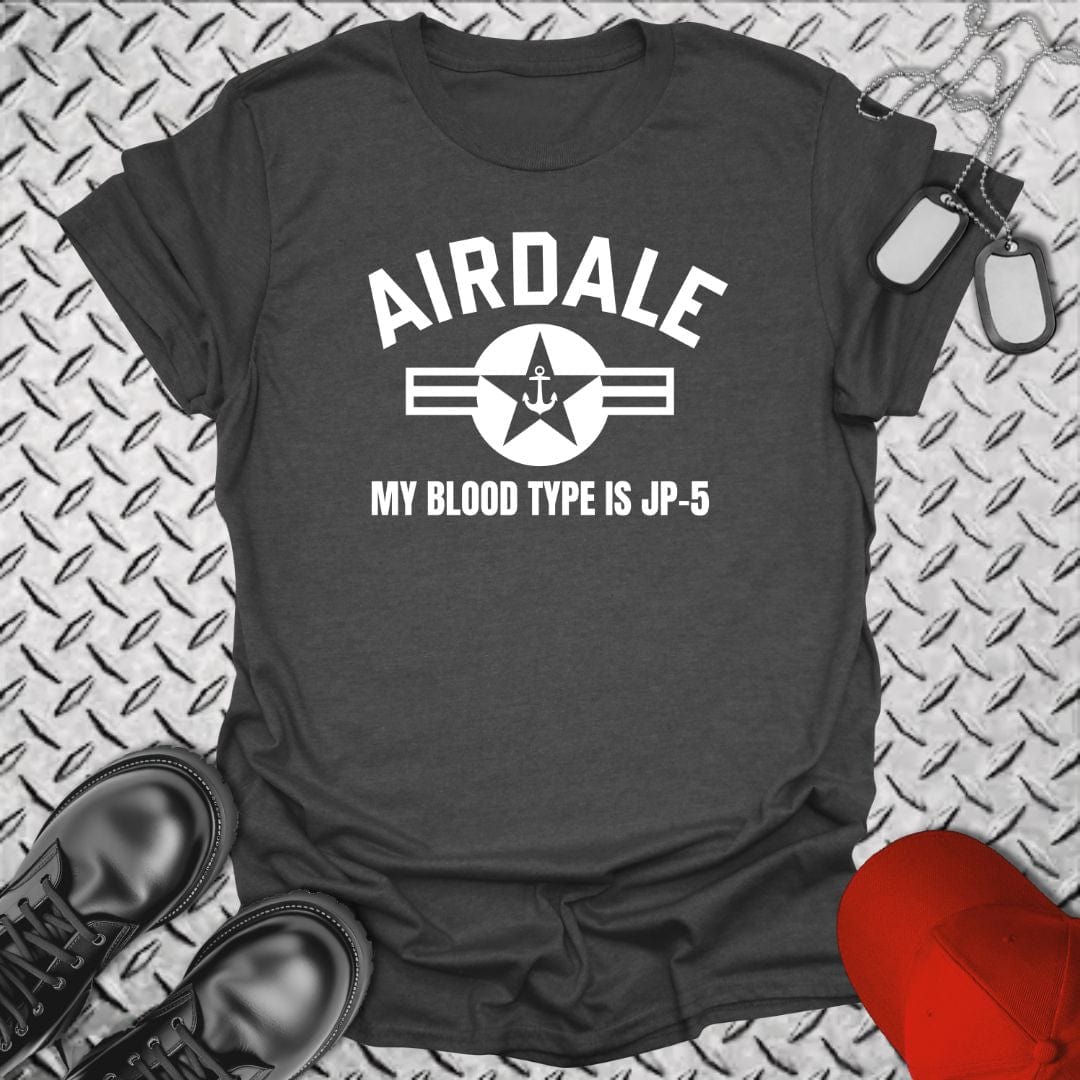 NavyHumor T-Shirt Dark Heather / S Airdale - My Blood Type is JP-5 T-shirt