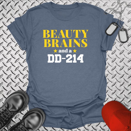 NavyHumor T-Shirt Heather Indigo / S Beauty, Brains, DD-214 T-shirt