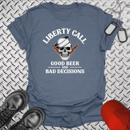 NavyHumor T-Shirt Heather Indigo / S Liberty Call - Good Beer & Bad Decisions T-shirt
