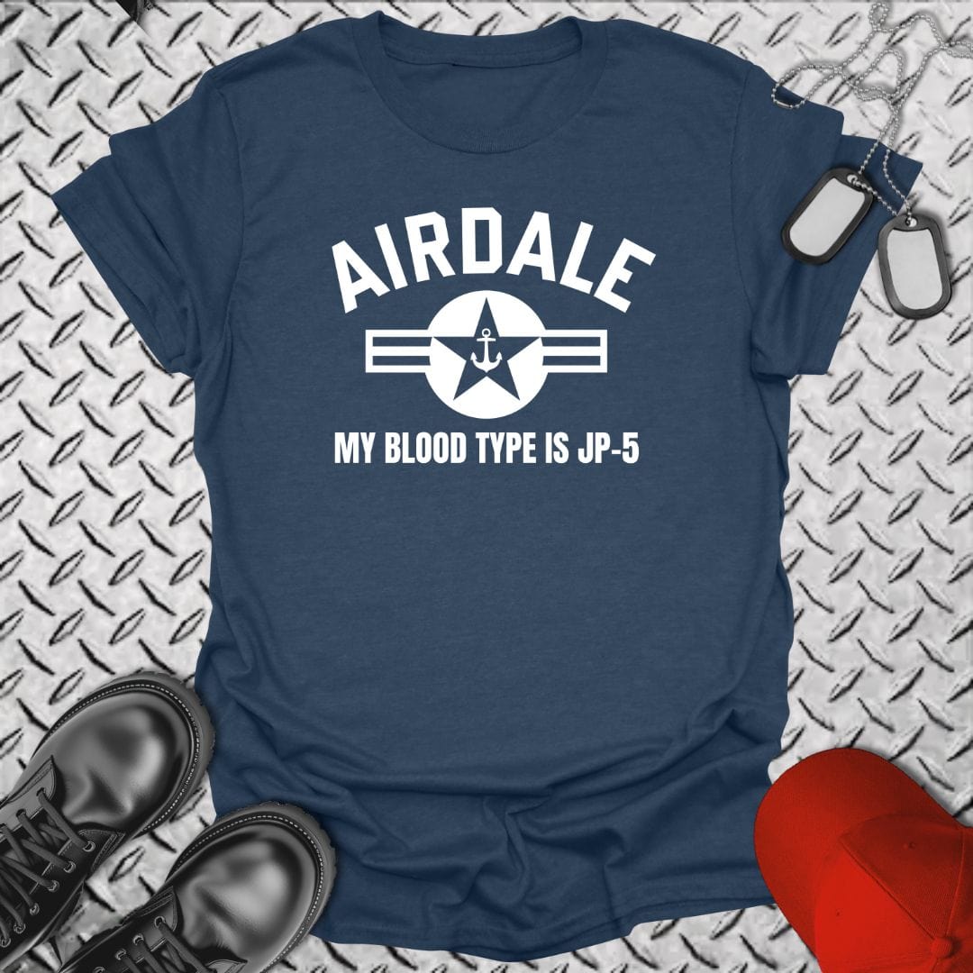 NavyHumor T-Shirt Heather Navy / S Airdale - My Blood Type is JP-5 T-shirt