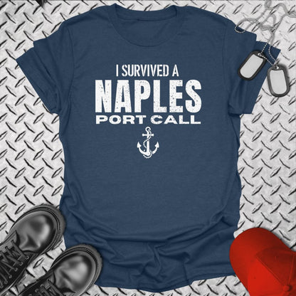 NavyHumor T-Shirt Heather Navy / S I Survived a Naples Port Call T-shirt