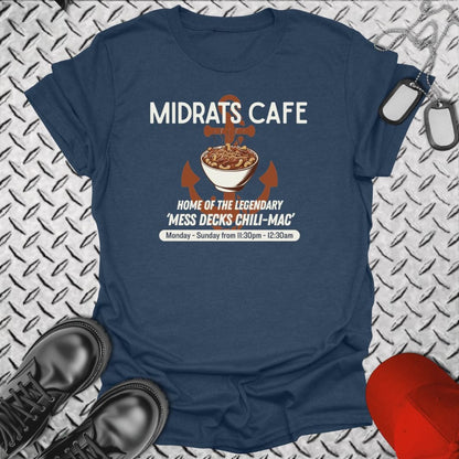 NavyHumor T-Shirt Heather Navy / S Midrats Cafe, Chili-Mac T-shirt