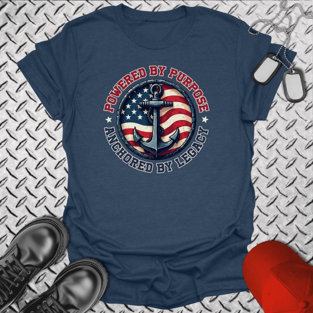 NavyHumor T-Shirt Heather Navy / S Powered By Purpose - Anchored By Legacy T-shirt