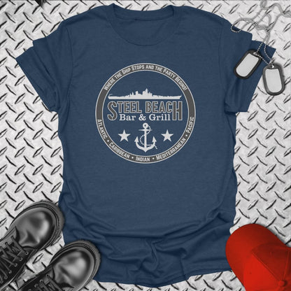 NavyHumor T-Shirt Heather Navy / S Steel Beach Bar and Grille - Surface T-shirt