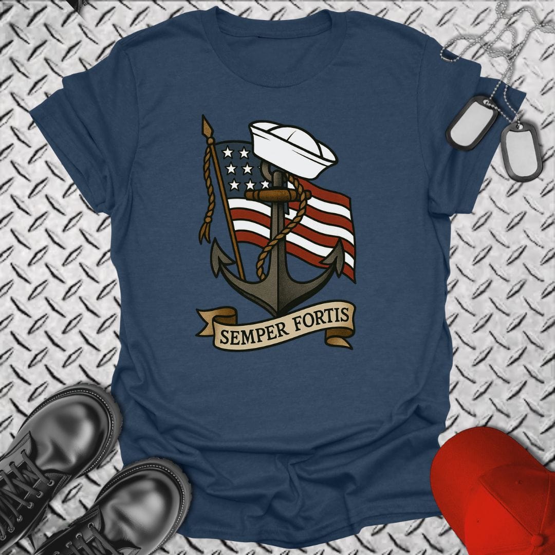 NavyHumor T-Shirt Heather Navy / S Tattoo - Semper Fortis T-shirt