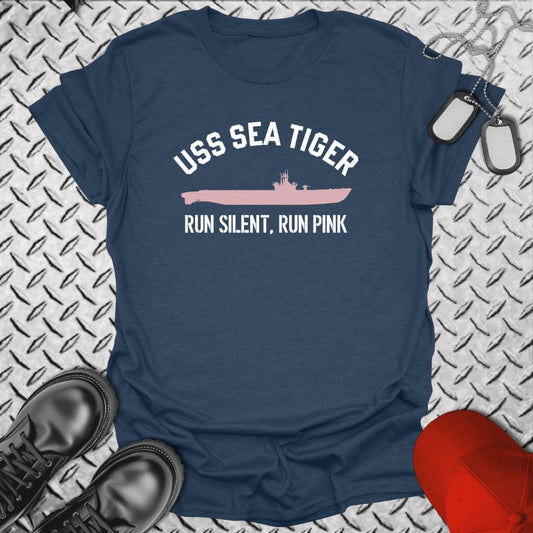 NavyHumor T-Shirt Heather Navy / S USS Sea Tiger - Run Silent, Run Pink