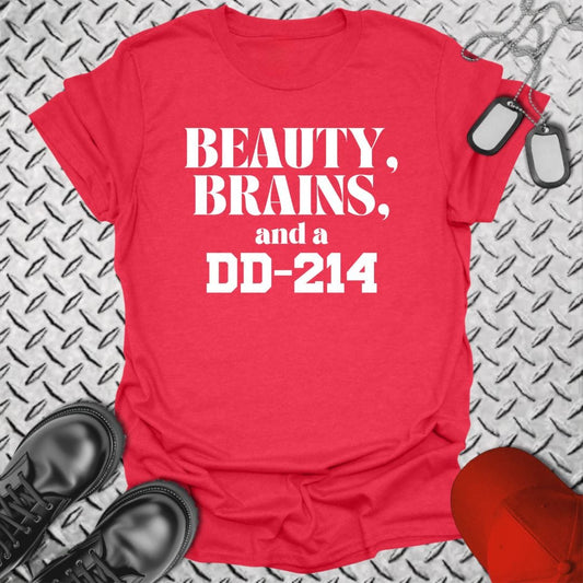 NavyHumor T-Shirt Heather Red / S Beauty, Brains, and a DD-214 T-shirt