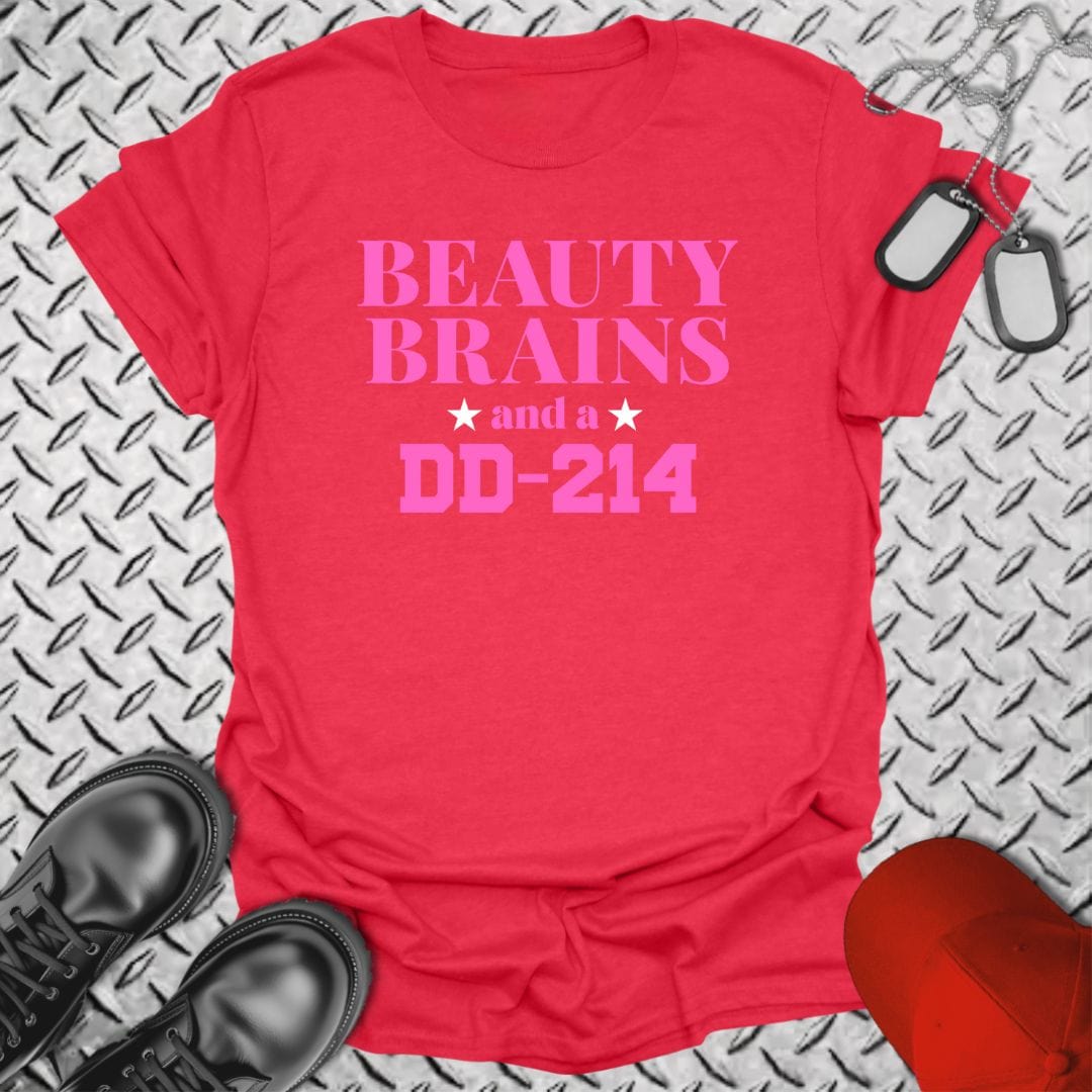 NavyHumor T-Shirt Heather Red / S Beauty, Brains, DD-214 (Pink Edition) T-shirt