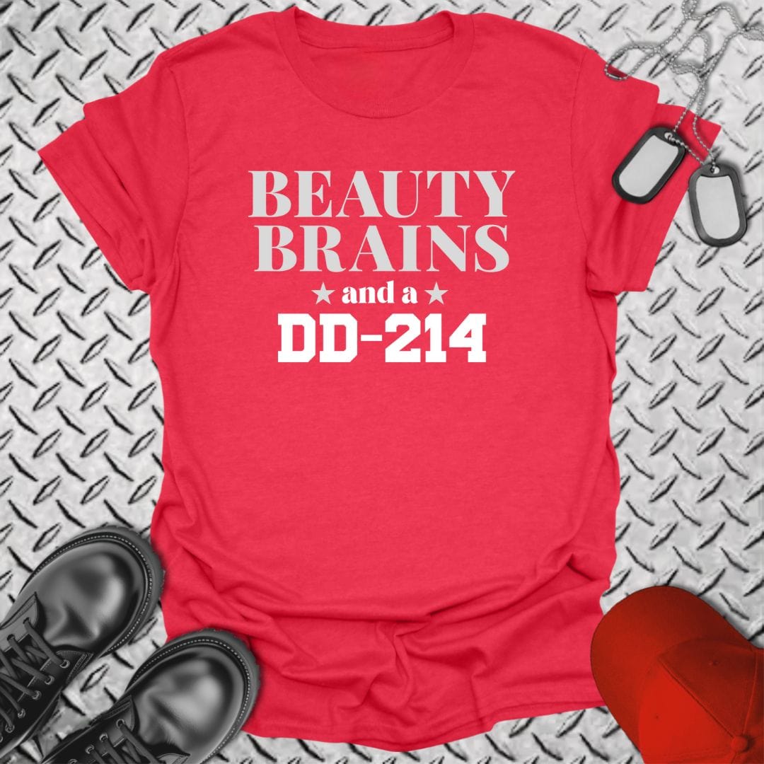 NavyHumor T-Shirt Heather Red / S Beauty, Brains, DD-214 T-shirt