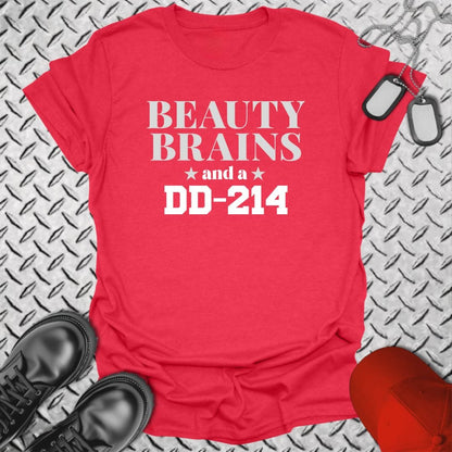 NavyHumor T-Shirt Heather Red / S Beauty, Brains, DD-214 T-shirt