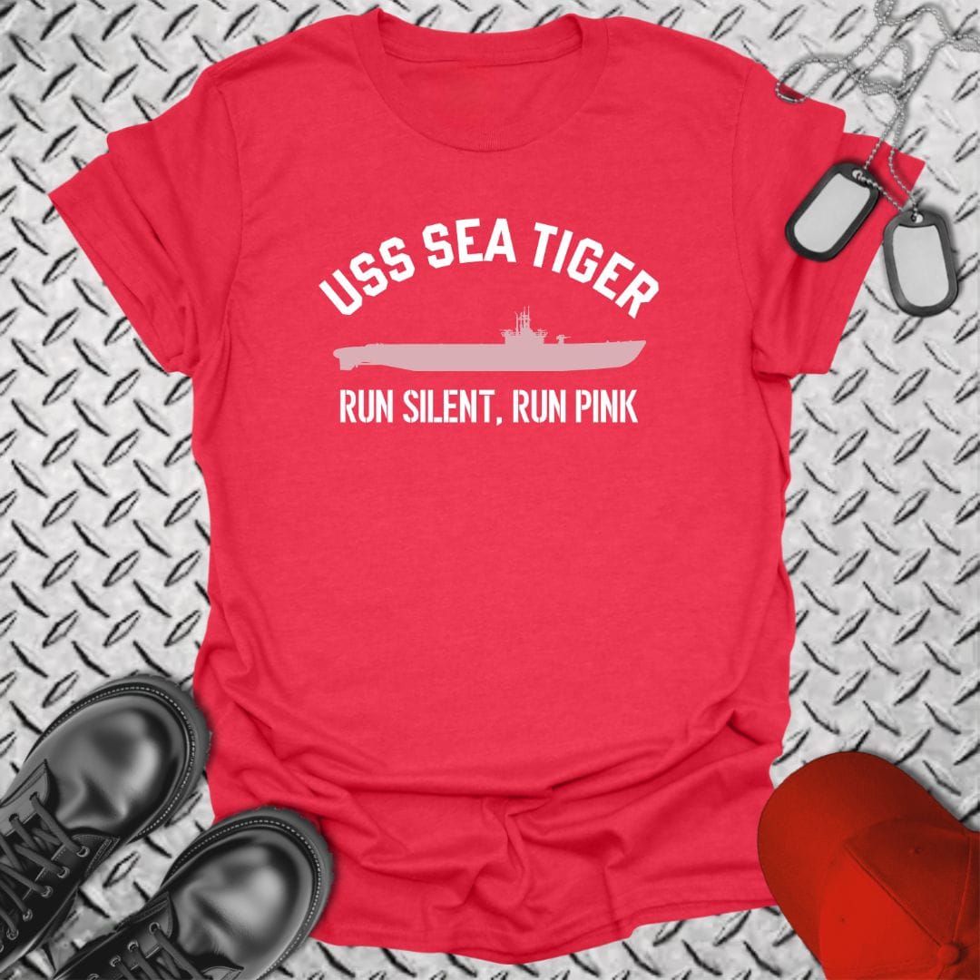 NavyHumor T-Shirt Heather Red / S USS Sea Tiger - Run Silent, Run Pink