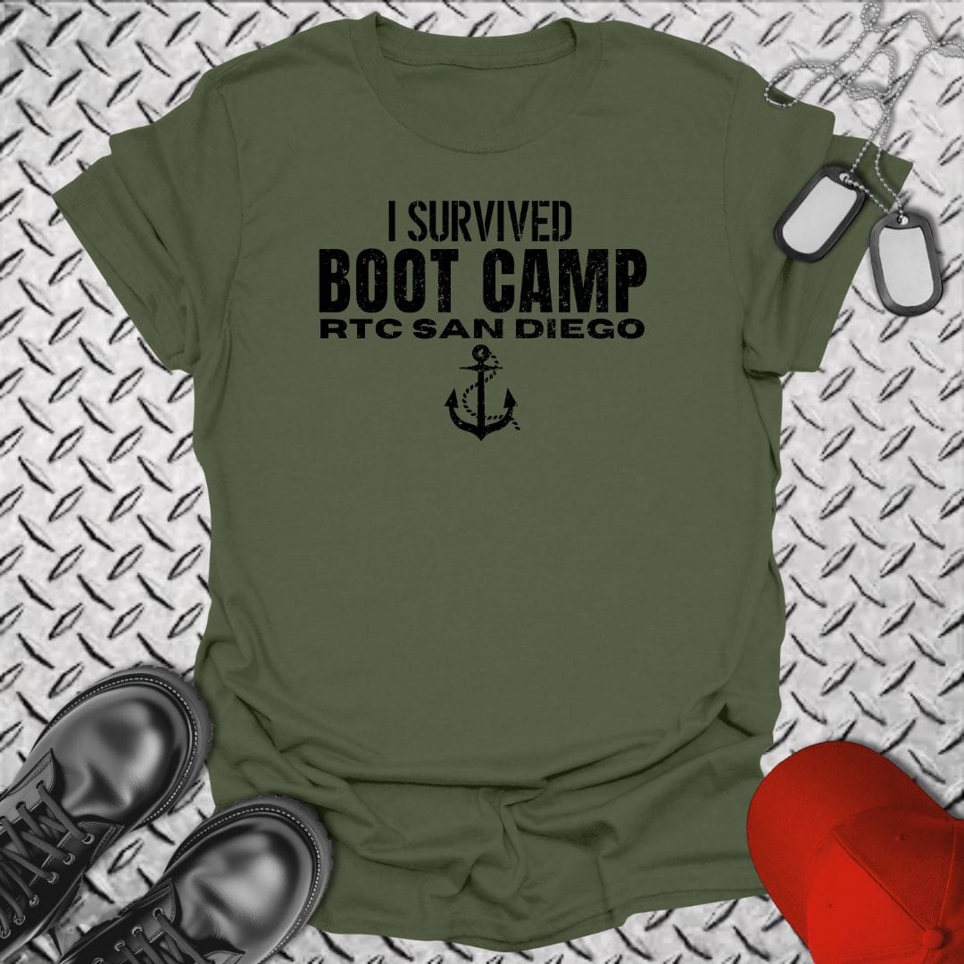 NavyHumor T-Shirt Military Green / S I Survived Boot Camp - RTC San Diego T-shirt
