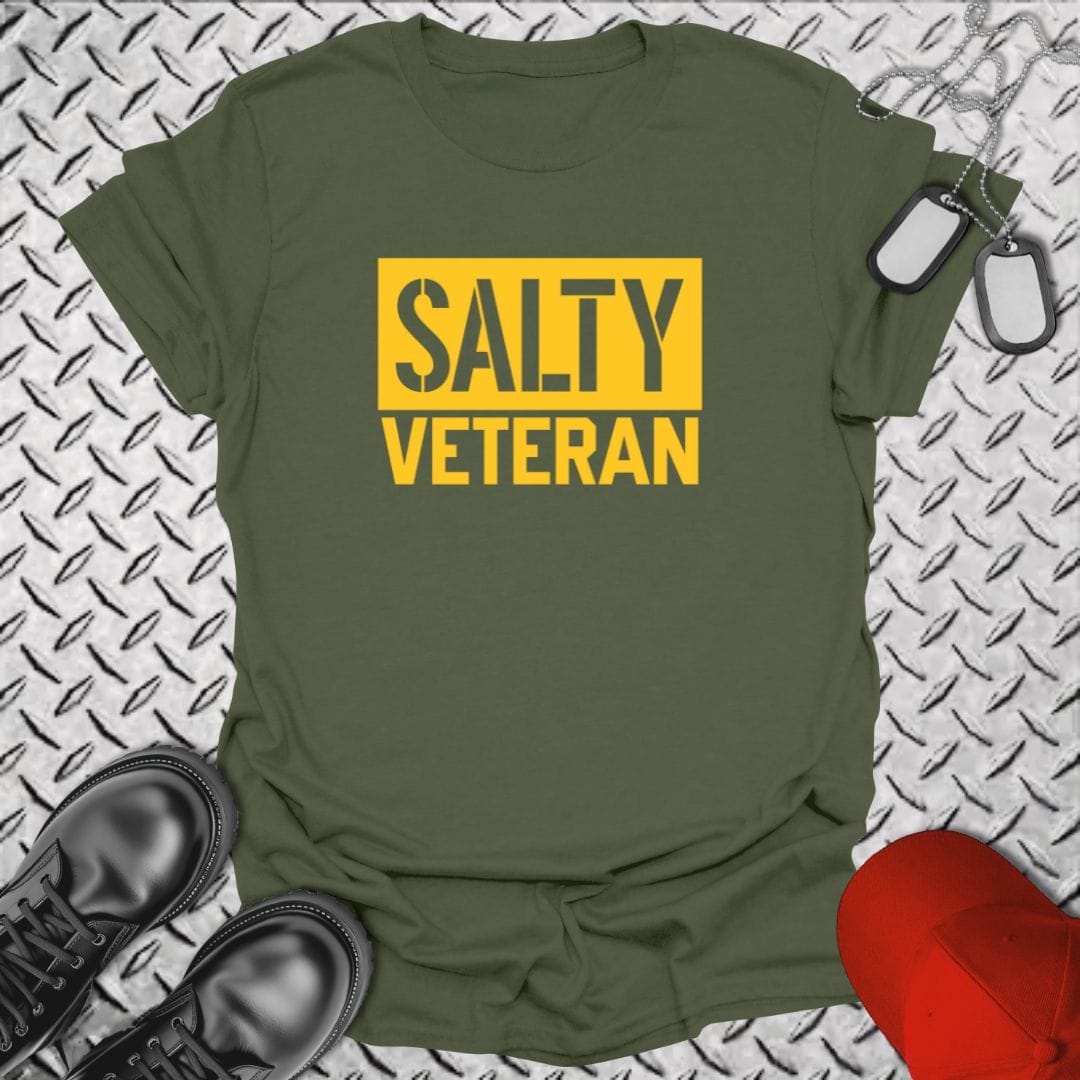NavyHumor T-Shirt Military Green / S Salty Veteran - Block Style