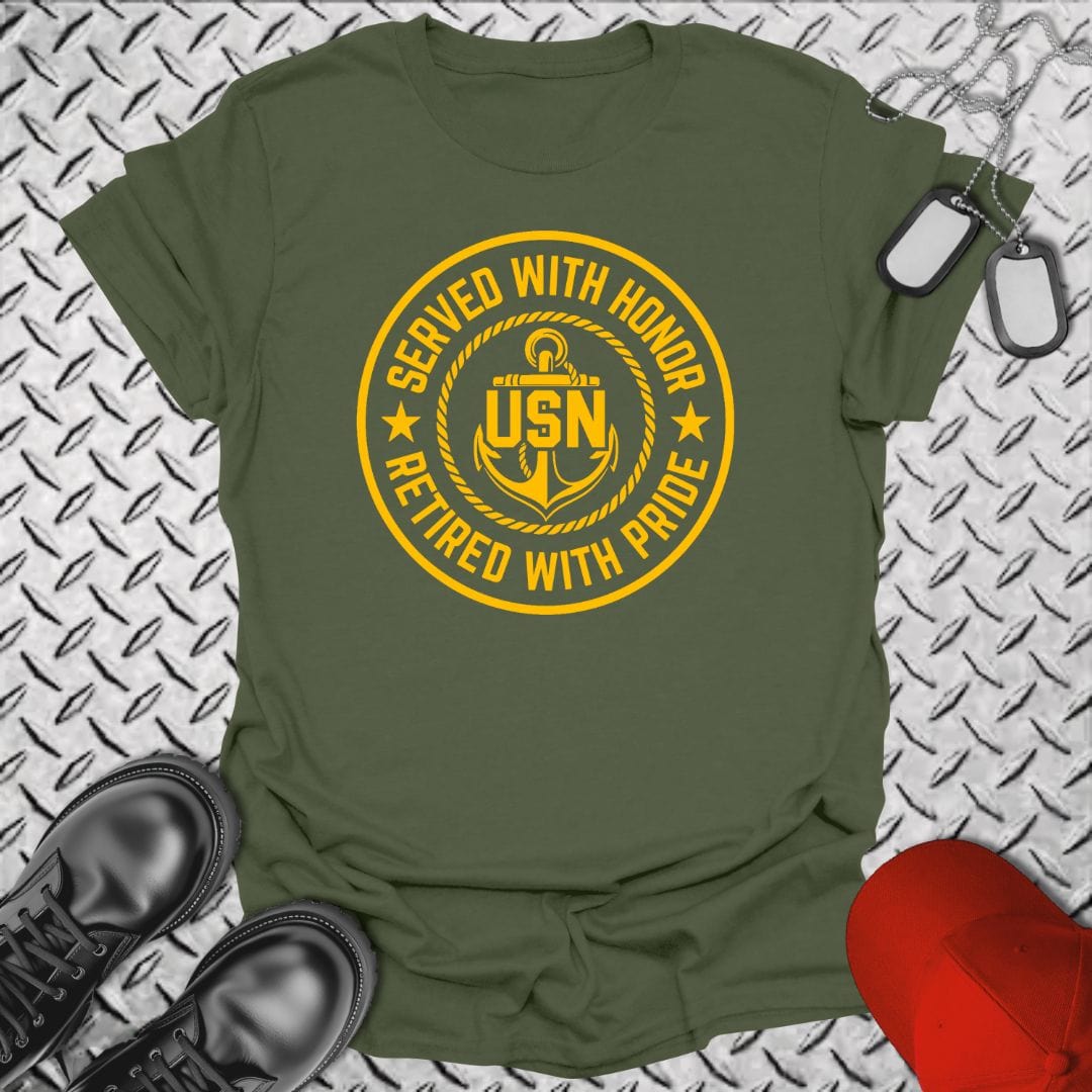 NavyHumor T-Shirt Military Green / S Served With Honor - Retired With Pride T-shirt