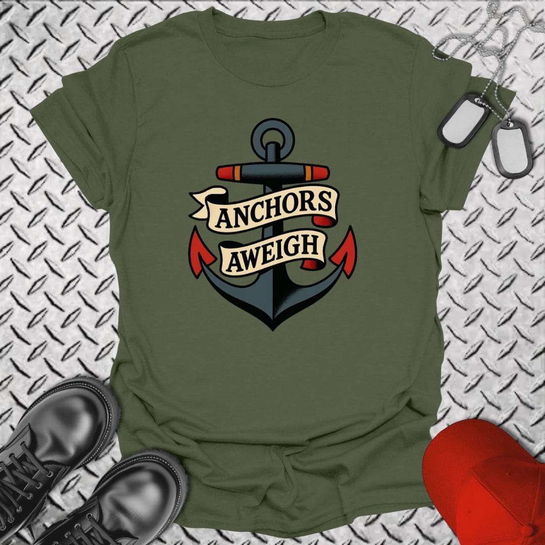 NavyHumor T-Shirt Military Green / S Tattoo - Anchors Aweigh T-shirt