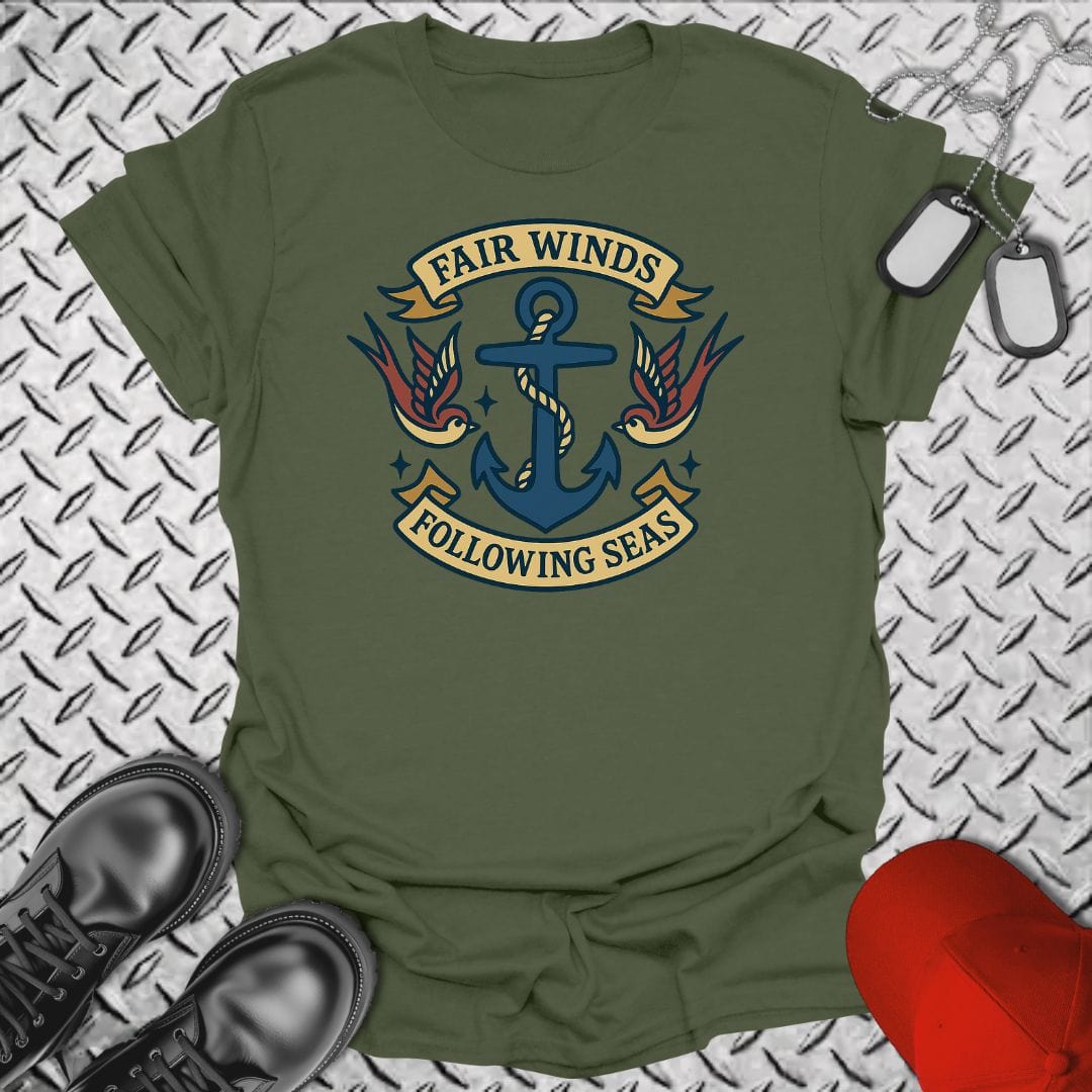 NavyHumor T-Shirt Military Green / S Tattoo - Fair Winds T-shirt