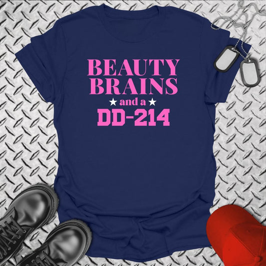 NavyHumor T-Shirt Navy / S Beauty, Brains, DD-214 (Pink Edition) T-shirt