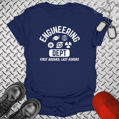 NavyHumor T-Shirt Navy / S Engineering - First Aboard, Last Ashore T-shirt