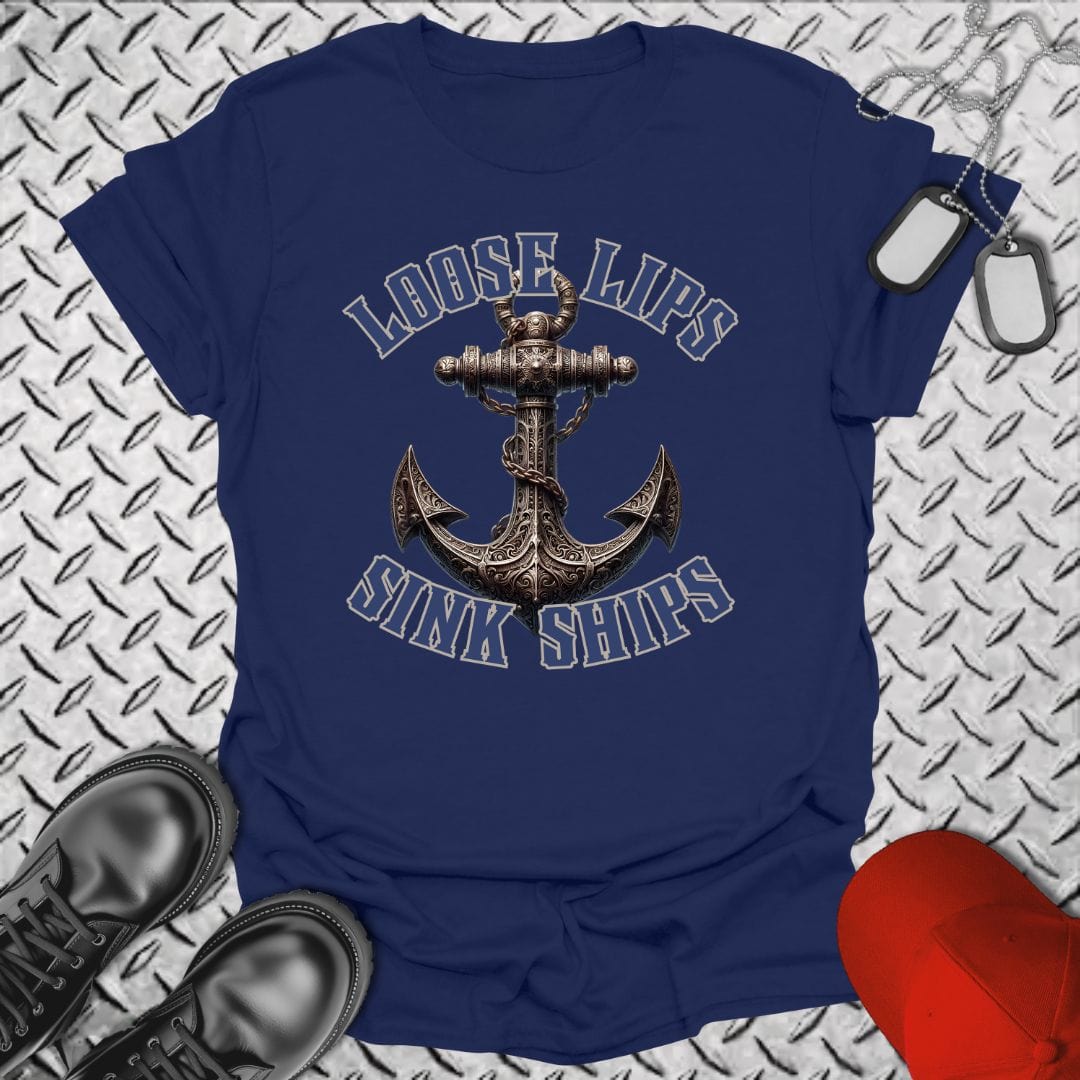 NavyHumor T-Shirt Navy / S Loose Lips Sink Ships T-shirt