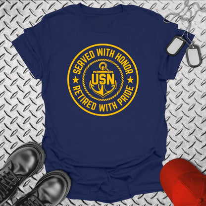 NavyHumor T-Shirt Navy / S Served With Honor - Retired With Pride T-shirt