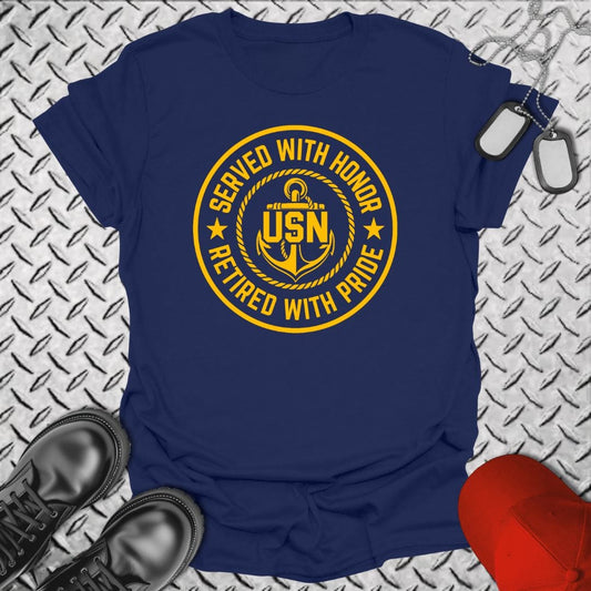 NavyHumor T-Shirt Navy / S Served With Honor - Retired With Pride T-shirt