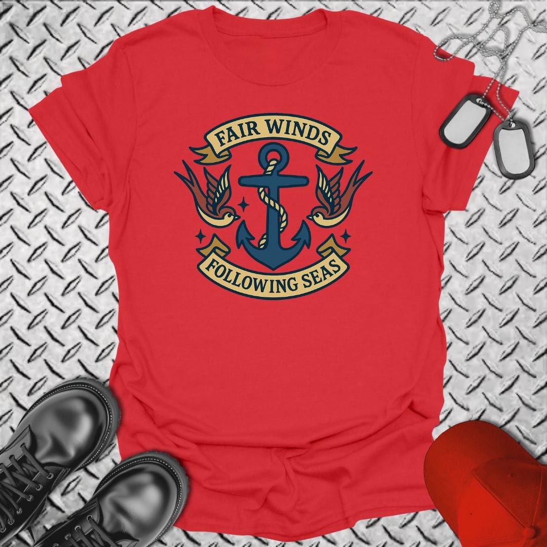 NavyHumor T-Shirt Red / S Tattoo - Fair Winds T-shirt