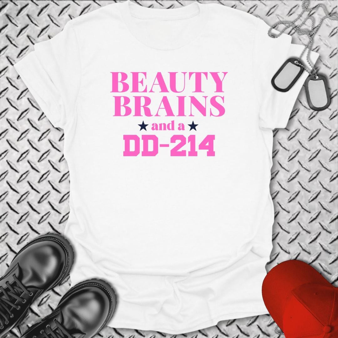 NavyHumor T-Shirt White / S Beauty, Brains, DD-214 (Pink Edition) T-shirt