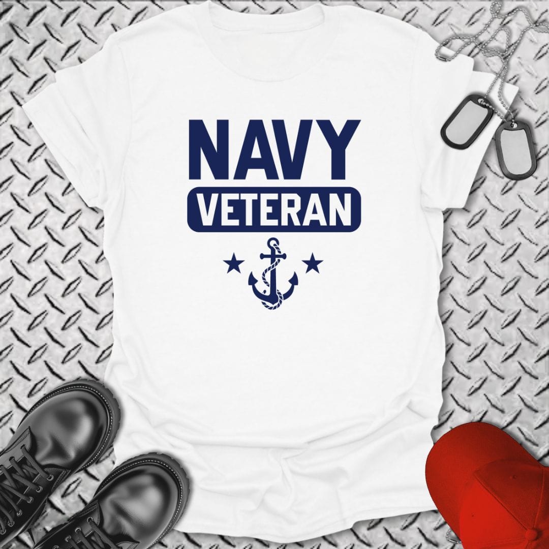 NavyHumor T-Shirt White / S Navy Veteran - Anchor and Stars T-shirt