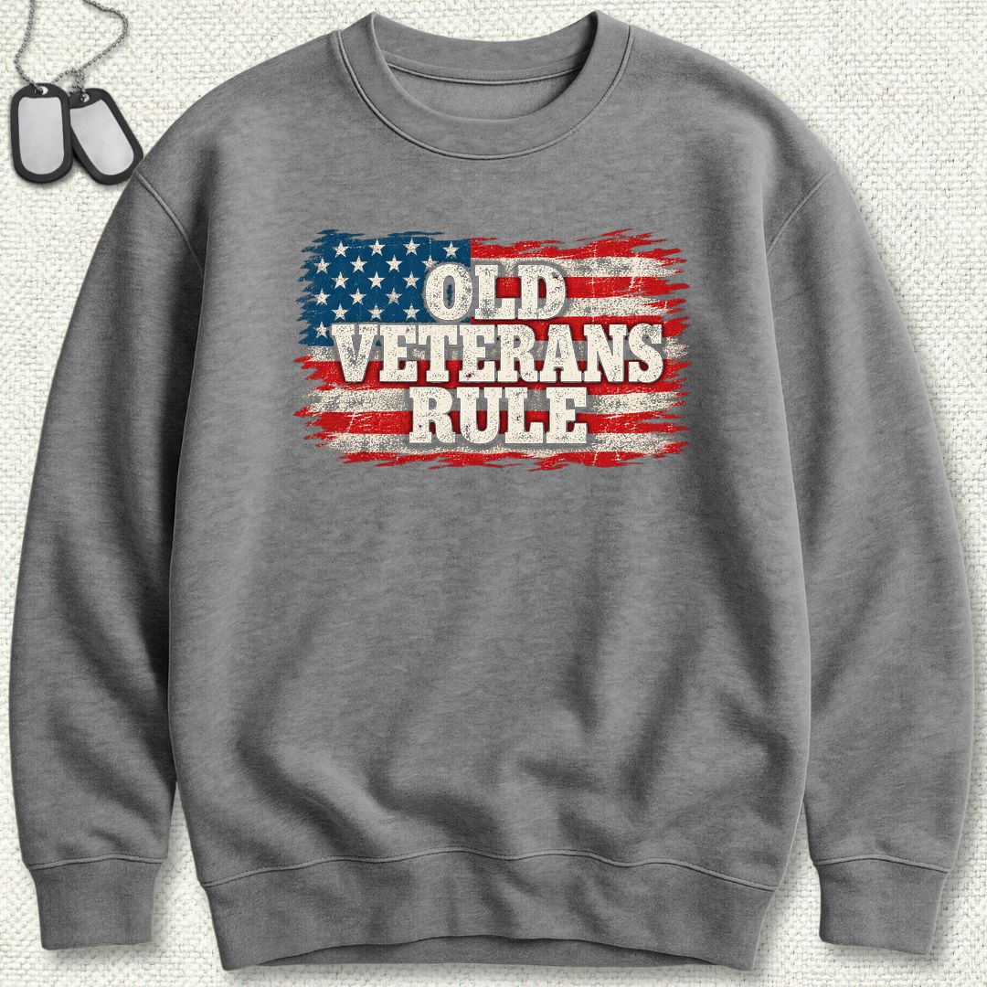 Old Veterans Rule Distressed Flag Sweatshirt - Graphite Heather