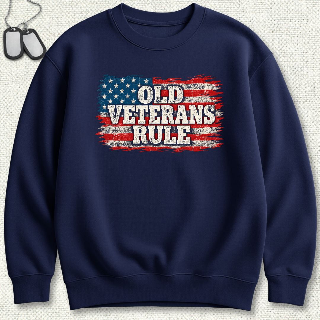 Old Veterans Rule Distressed Flag Sweatshirt - Navy