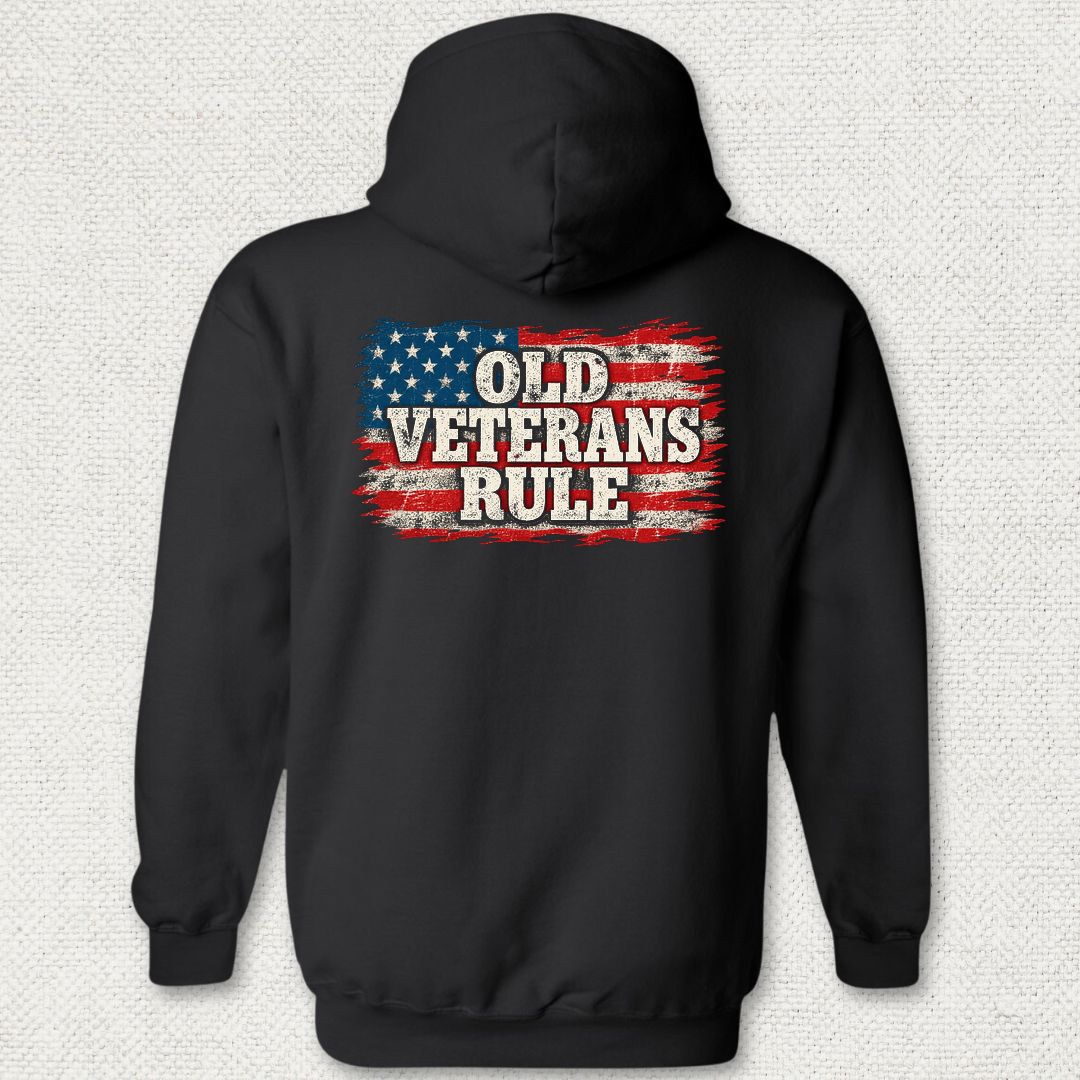 Old Veterans Rule Distressed Flag Hoodie - Black
