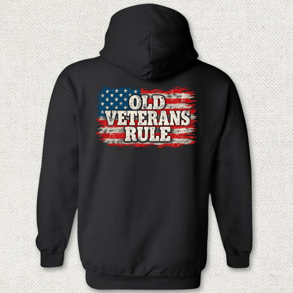 Old Veterans Rule Distressed Flag Hoodie - Black