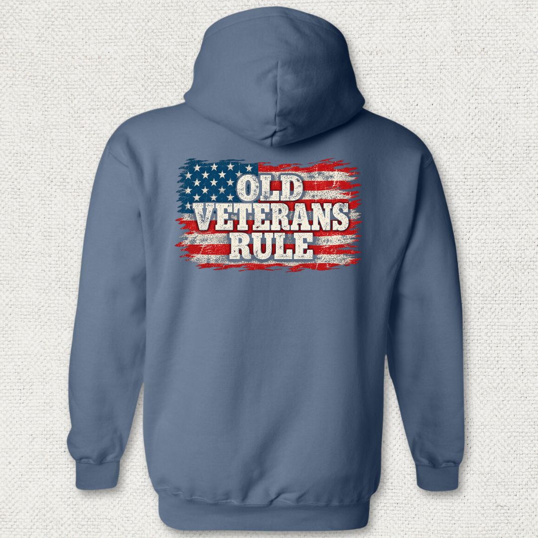 Old Veterans Rule Distressed Flag Hoodie - Heather Navy