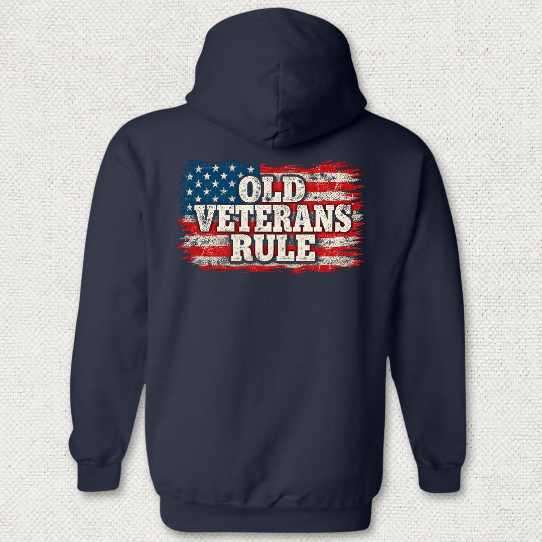 Old Veterans Rule Distressed Flag Hoodie - Navy