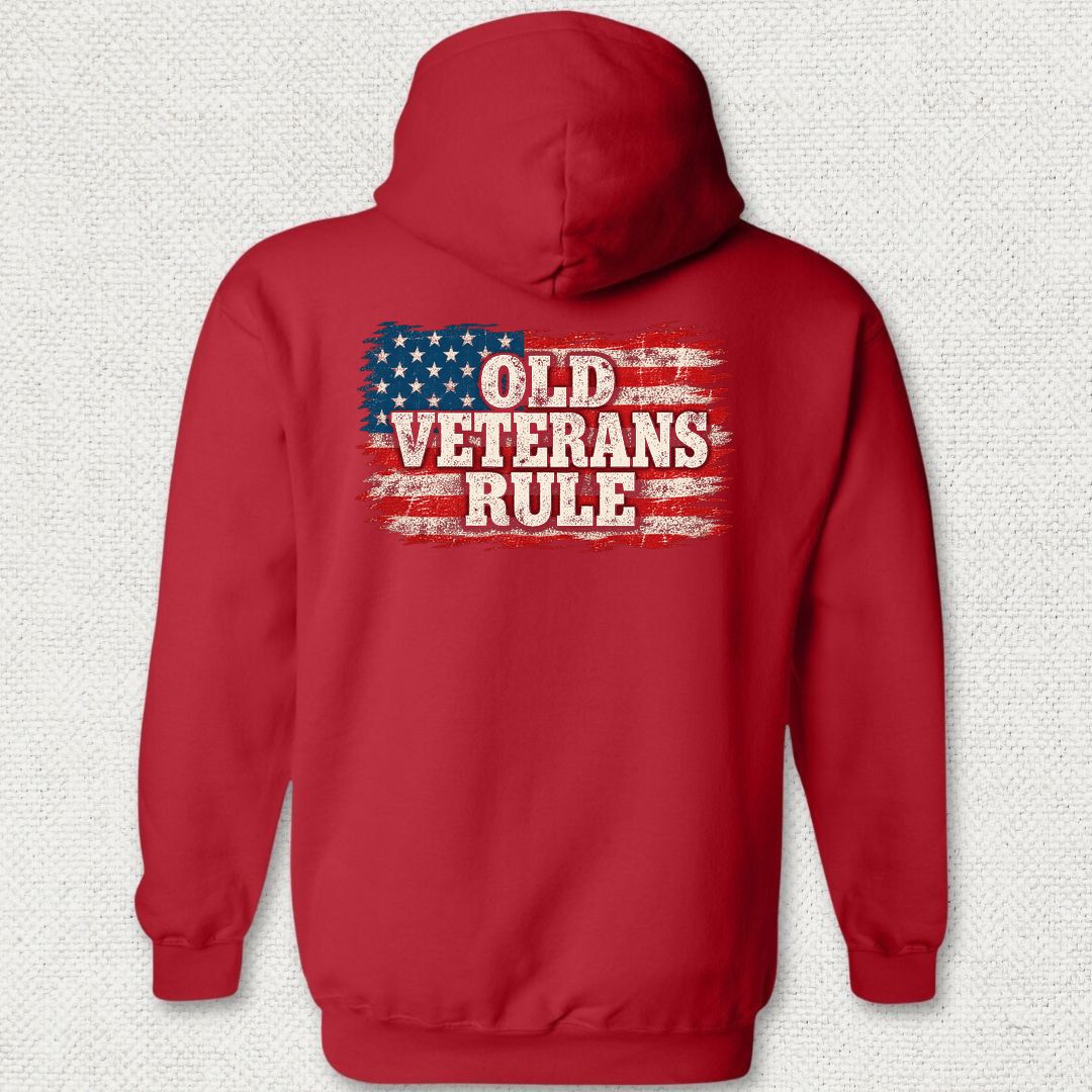 Old Veterans Rule Distressed Flag Hoodie - Red