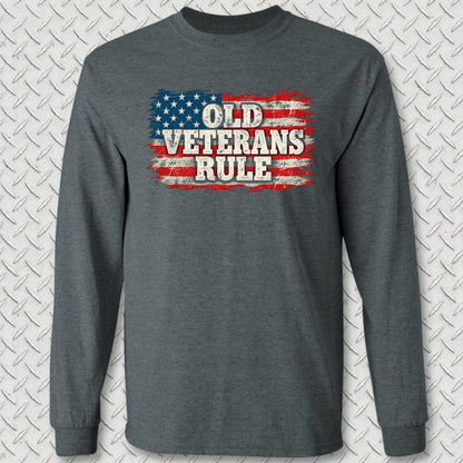 Old Veterans Rule Distressed Flag Long Sleeve Tee - Dark Heather