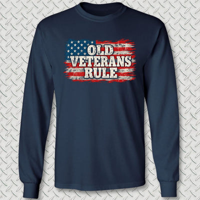 Old Veterans Rule Distressed Flag Long Sleeve Tee