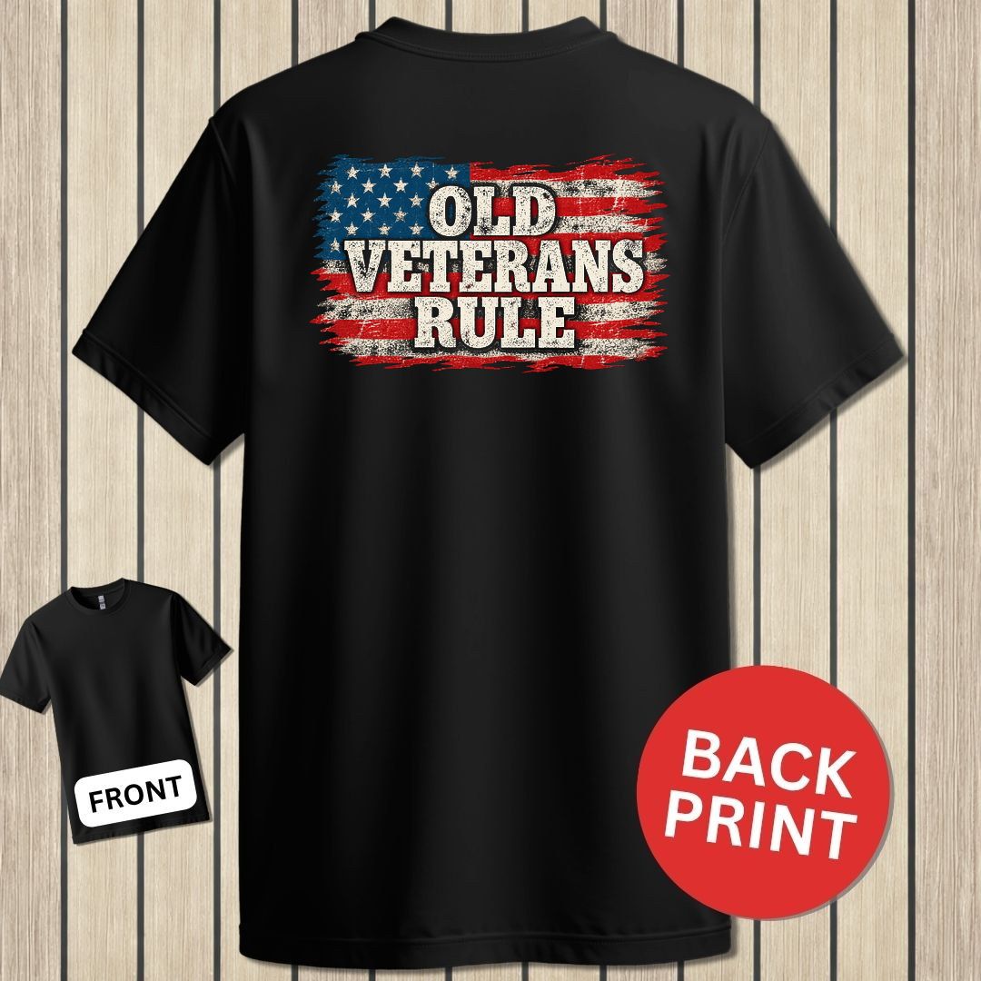 Old Veterans Rule Distressed Flag - Black