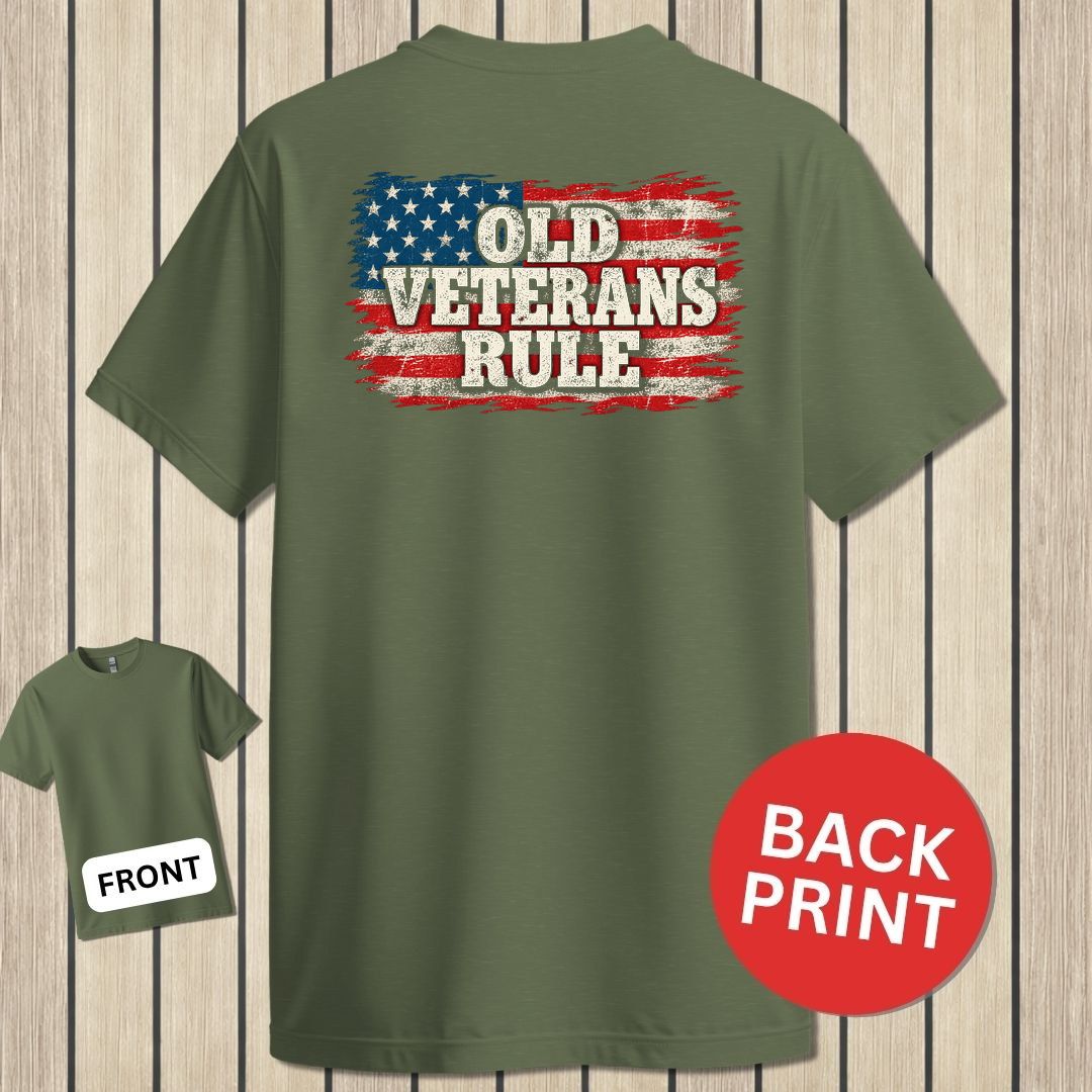 Old Veterans Rule Distressed Flag - Military Green