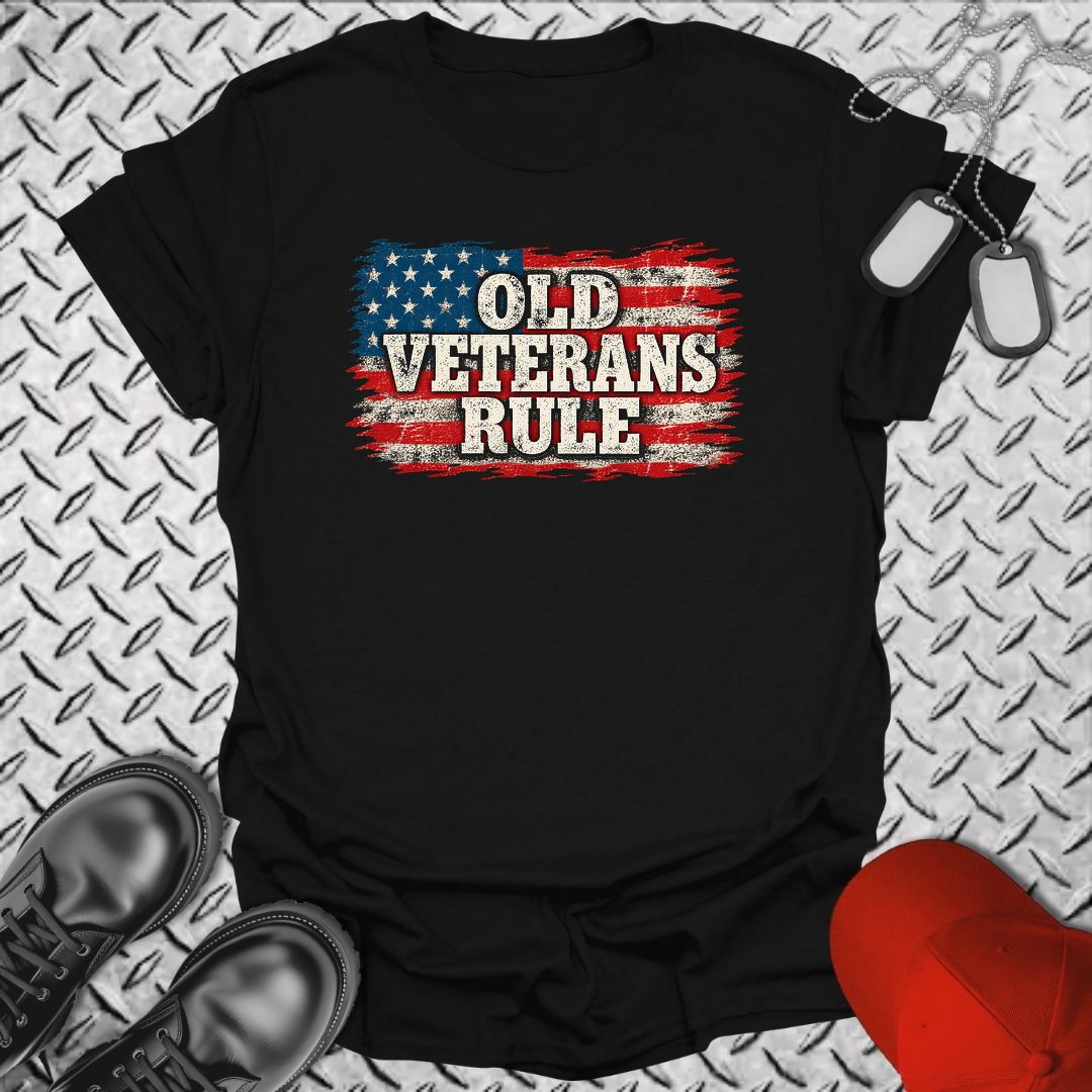 Old Veterans Rule Distressed Flag - Black