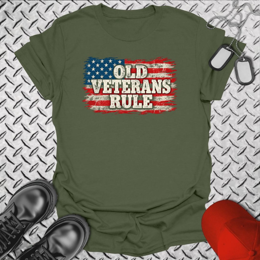 Old Veterans Rule Distressed Flag - Military Green