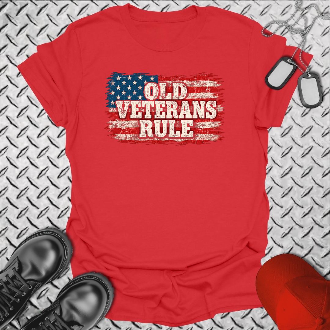 Old Veterans Rule Distressed Flag - Red