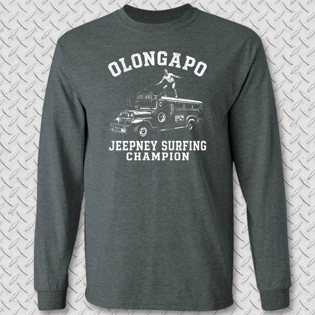 Olongapo Jeepney Surfing Champion Long Sleeve Tee - Dark Heather