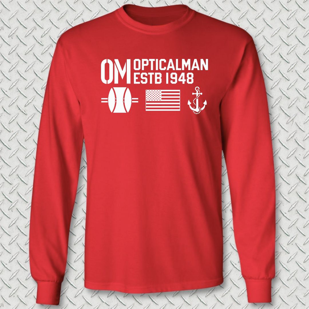 OM - Flag & Anchor Long Sleeve Tee - Red