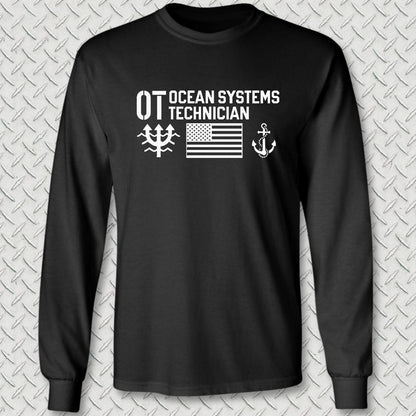 OT - Flag & Anchor Long Sleeve Tee - Black