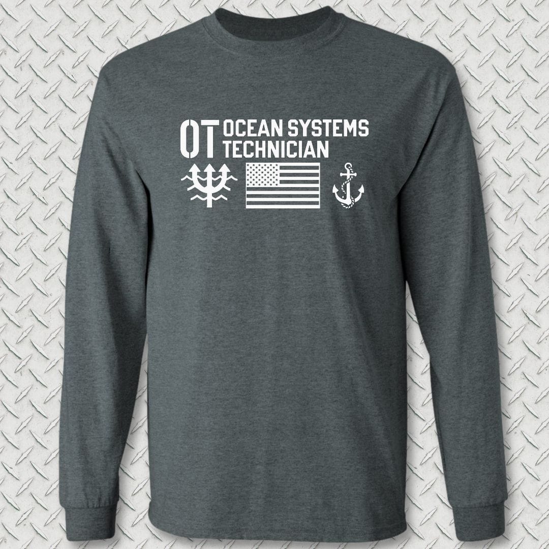 OT - Flag & Anchor Long Sleeve Tee - Dark Heather