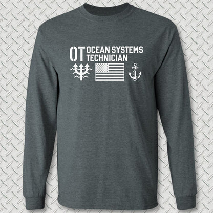 OT - Flag & Anchor Long Sleeve Tee - Dark Heather
