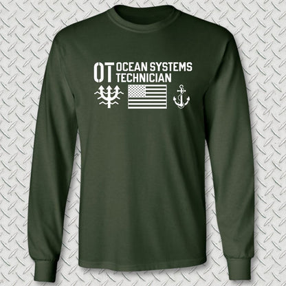 OT - Flag & Anchor Long Sleeve Tee - Forest Green